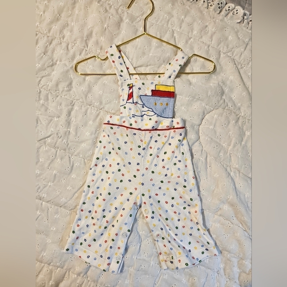 Vintage Handmade Baby Boy Sailboat Overalls